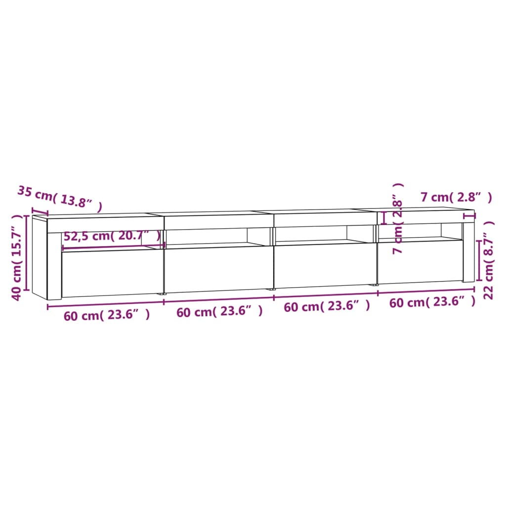 Mueble de TV con luces LED blanco brillante 240x35x40 cm vidaXL