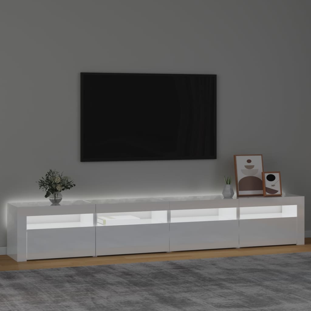 Mueble de TV con luces LED blanco brillante 240x35x40 cm vidaXL