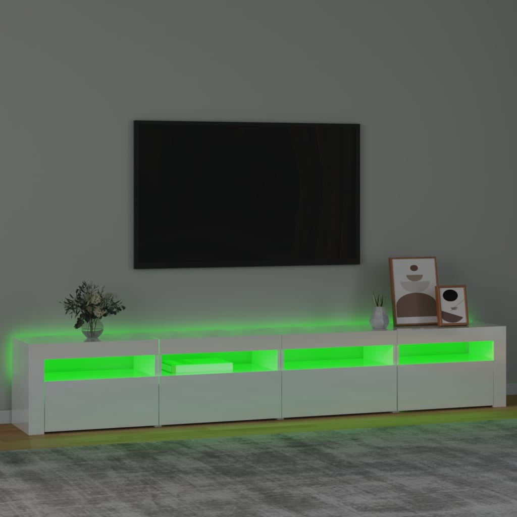 Mueble de TV con luces LED blanco brillante 240x35x40 cm vidaXL