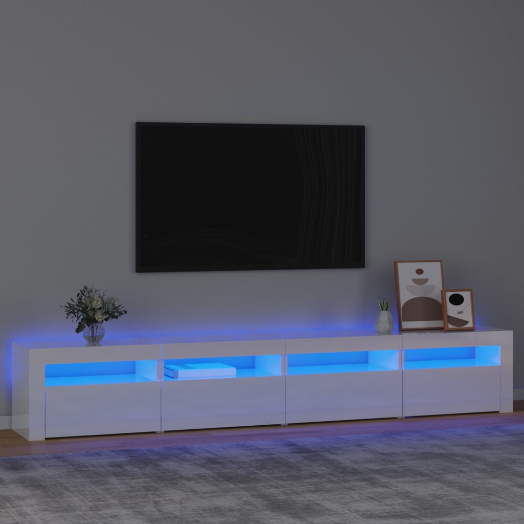 Vetonek Mueble de TV con luces LED blanco brillante 240x35x40 cm