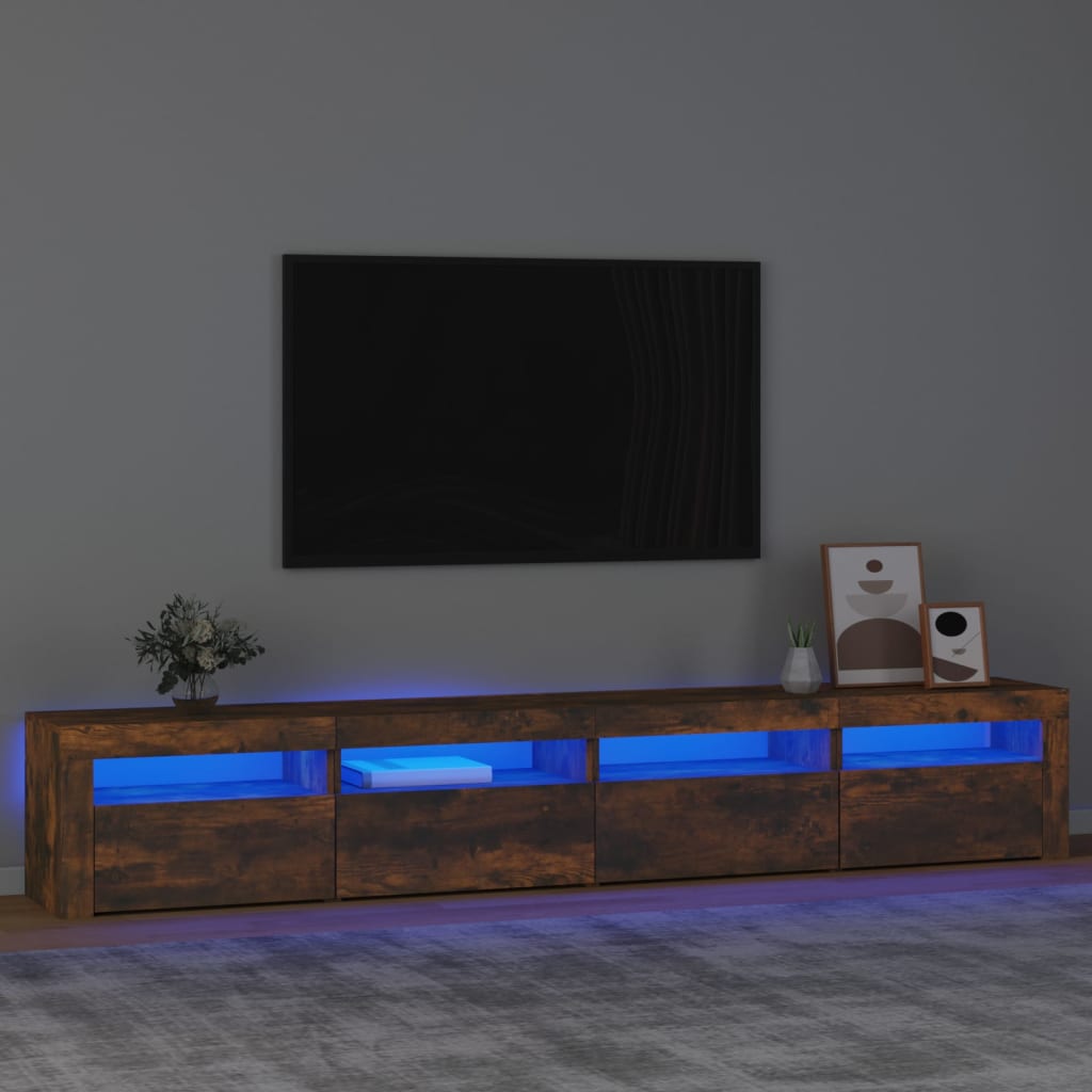 Vetonek Mueble de TV con luces LED color roble ahumado 240x35x40 cm