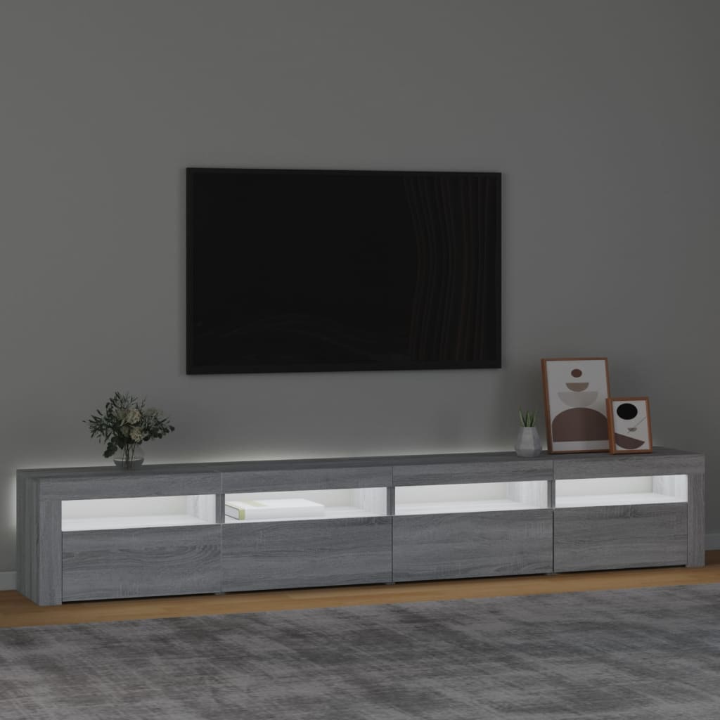 Mueble de TV con luces LED gris Sonoma 240x35x40 cm