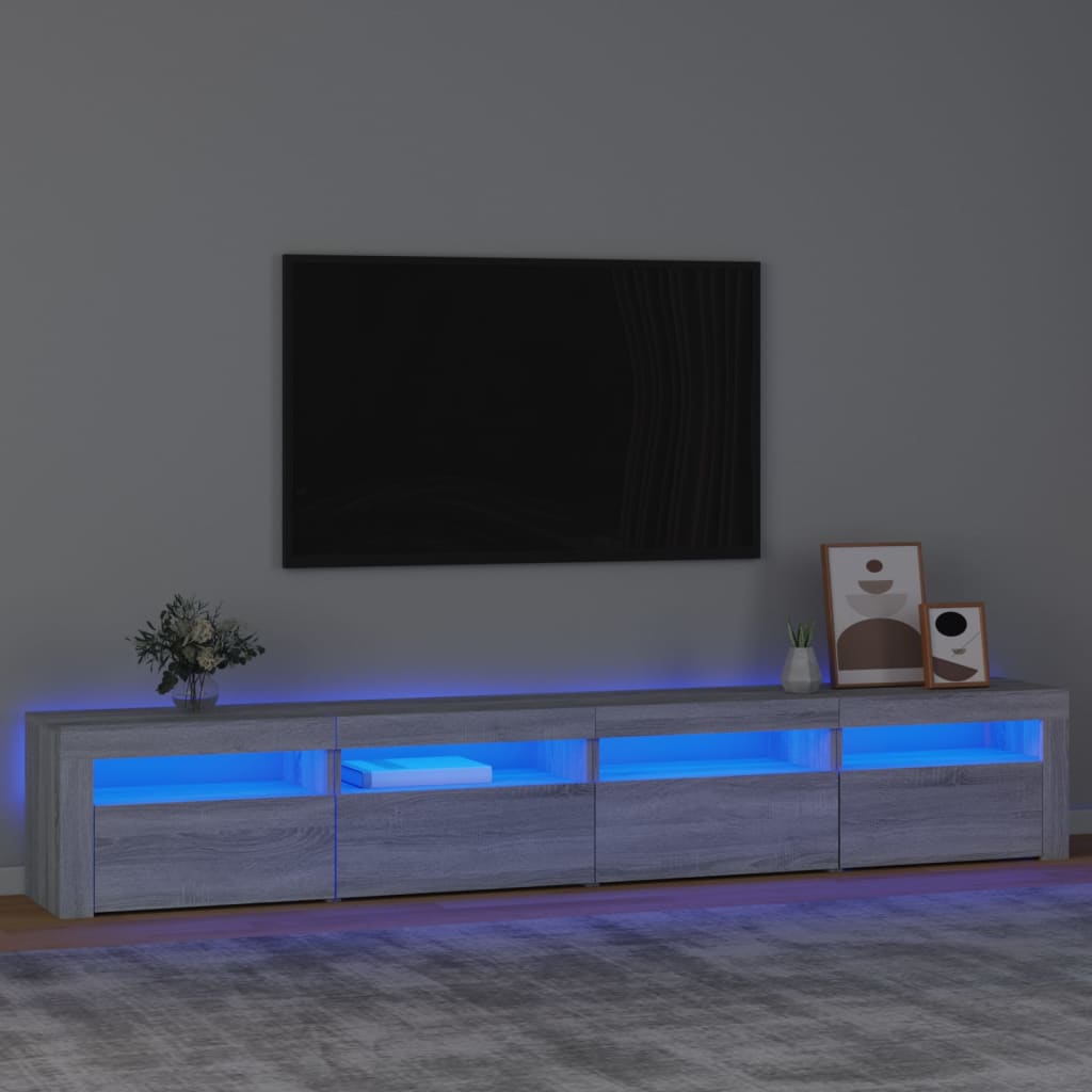 Vetonek Mueble de TV con luces LED gris Sonoma 240x35x40 cm