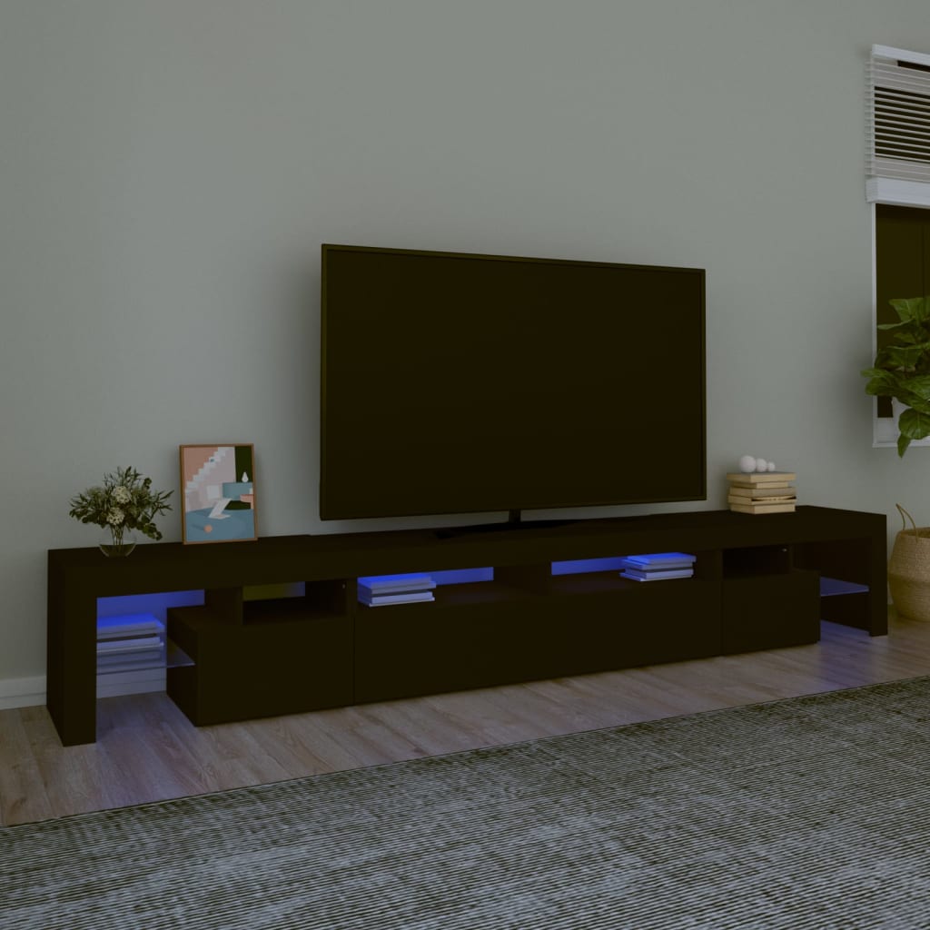 Vetonek Mueble de TV con luces LED Negro 260x36,5x40 cm