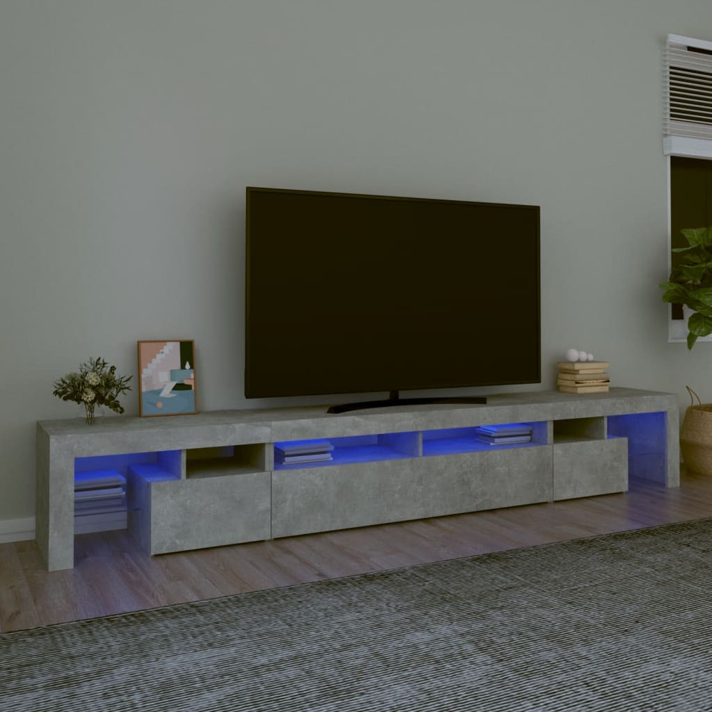 Vetonek Mueble de TV con luces LED gris hormigón 260x36,5x40 cm