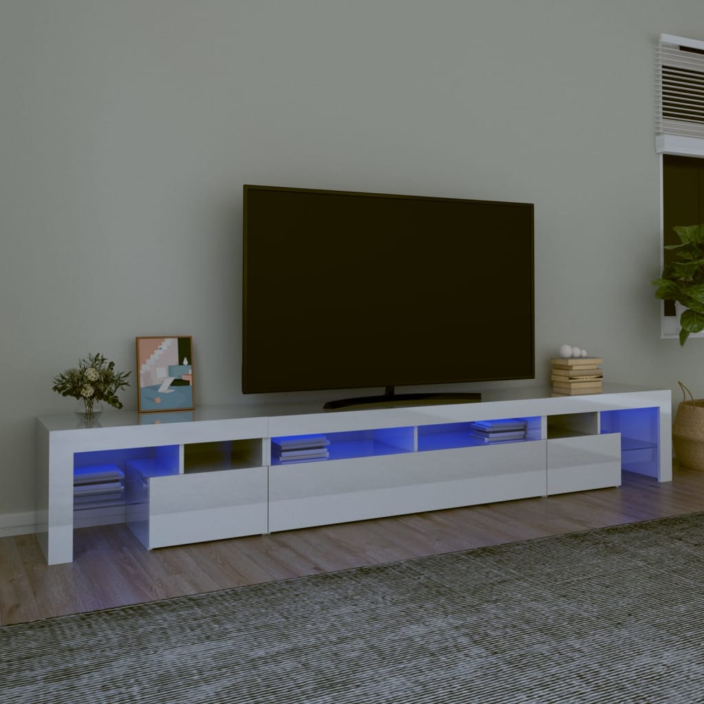 Vetonek Mueble de TV con luces LED blanco brillante 260x36,5x40 cm