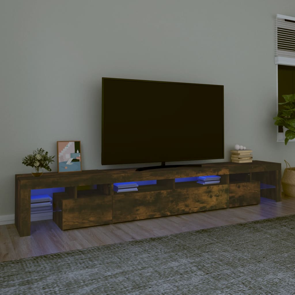 Vetonek Mueble de TV con luces LED color roble ahumado 260x36,5x40 cm