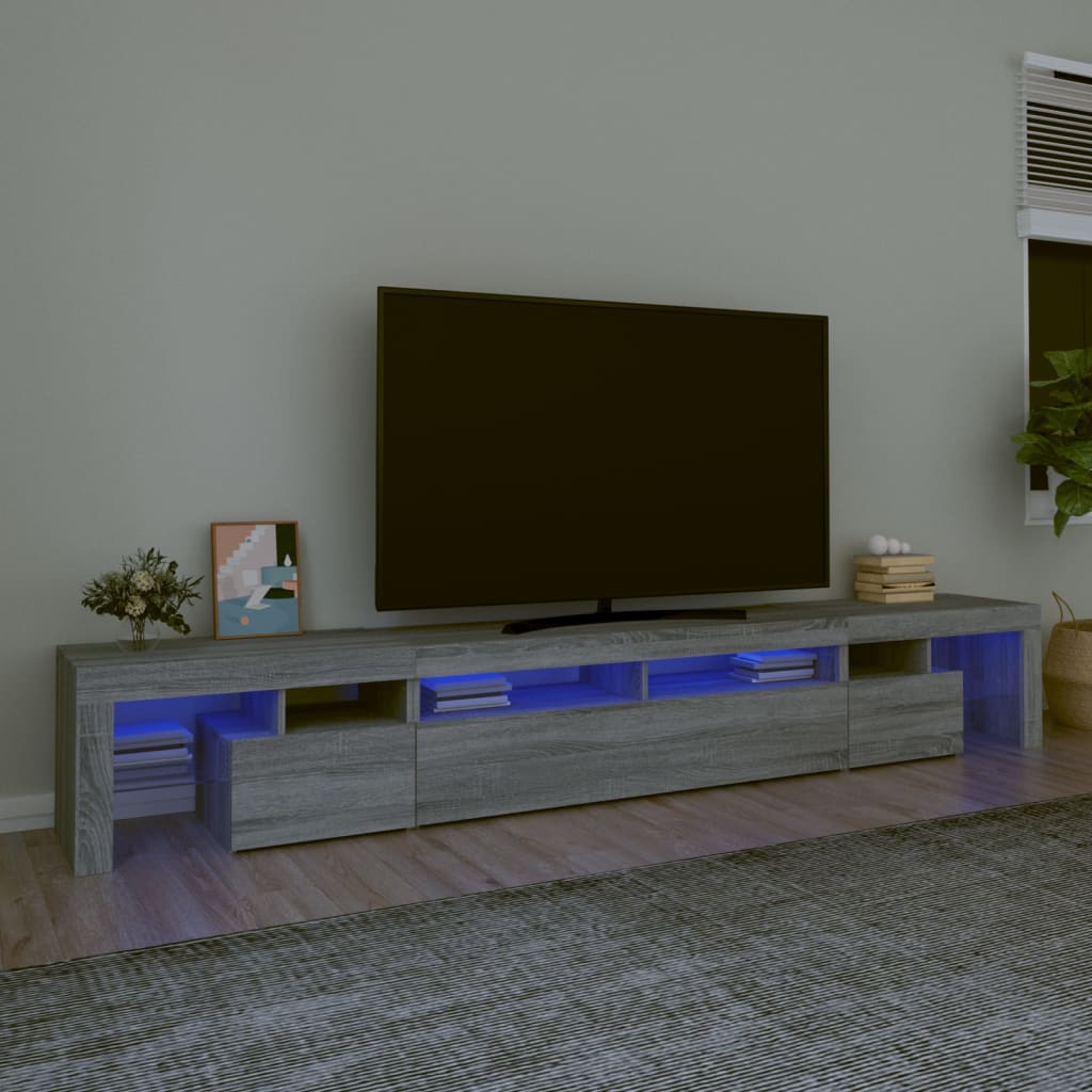 Vetonek Mueble de TV con luces LED gris Sonoma 260x36,5x40 cm