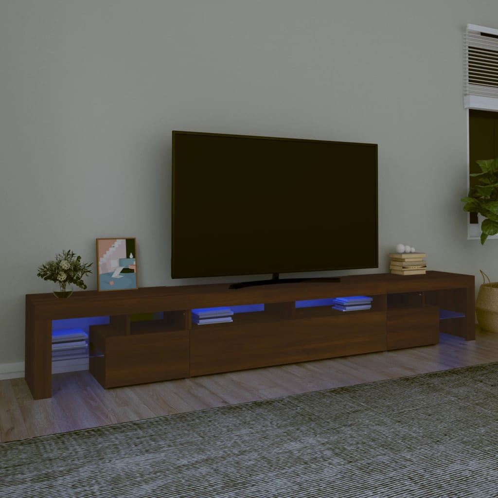 Vetonek Mueble de TV con luces LED marrón roble 260x36,5x40 cm