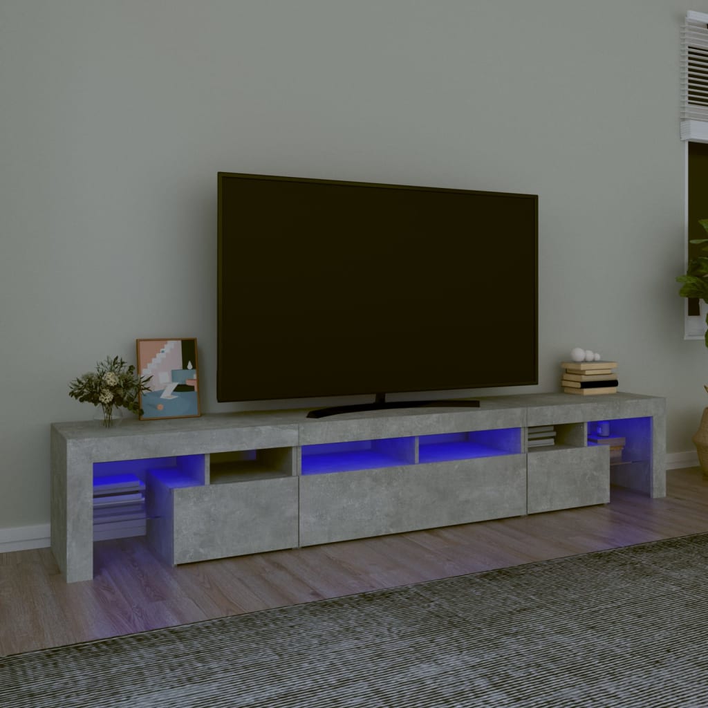 Vetonek Mueble de TV con luces LED gris hormigón 230x36,5x40 cm