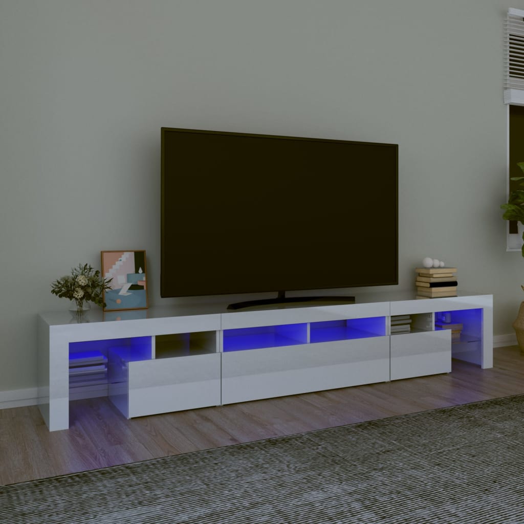 Vetonek Mueble de TV con luces LED blanco brillante 230x36,5x40 cm