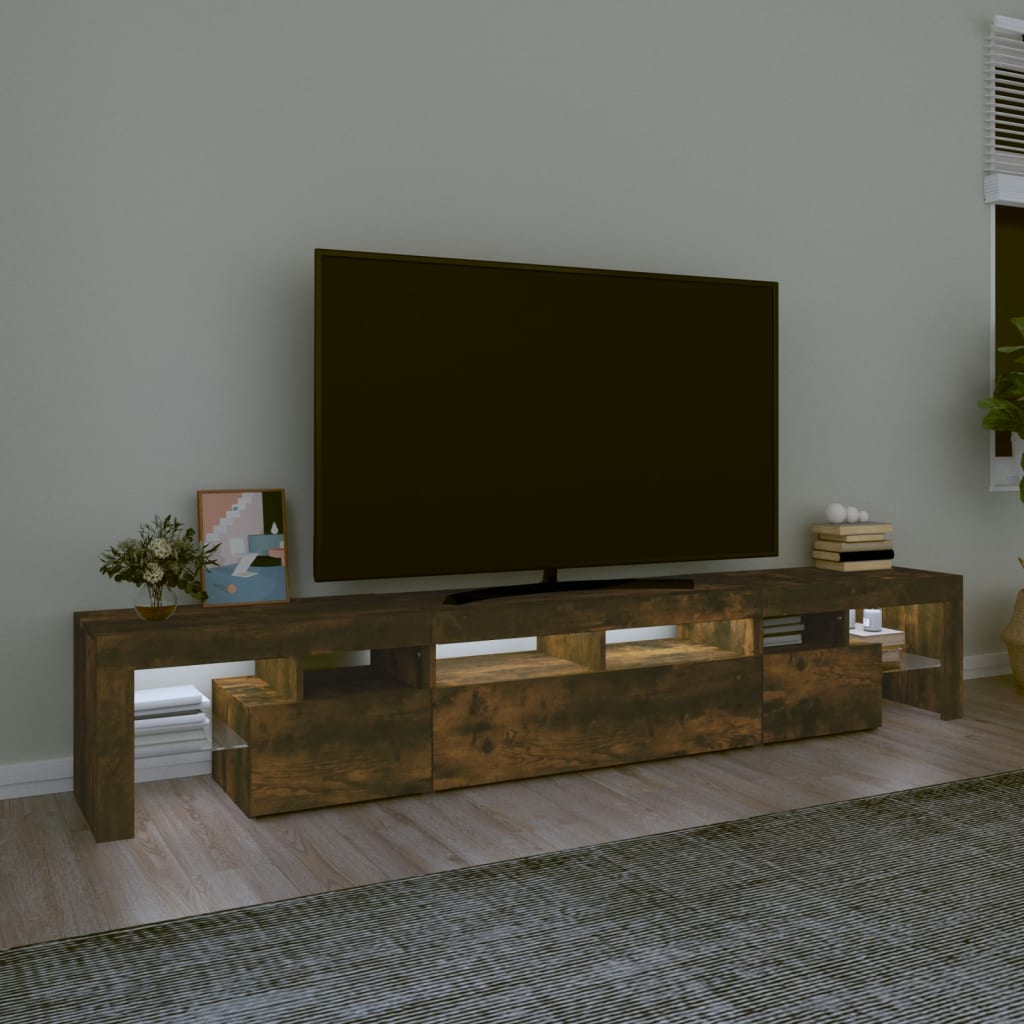 Mueble de TV con luces LED color roble ahumado 230x36,5x40 cm vidaXL