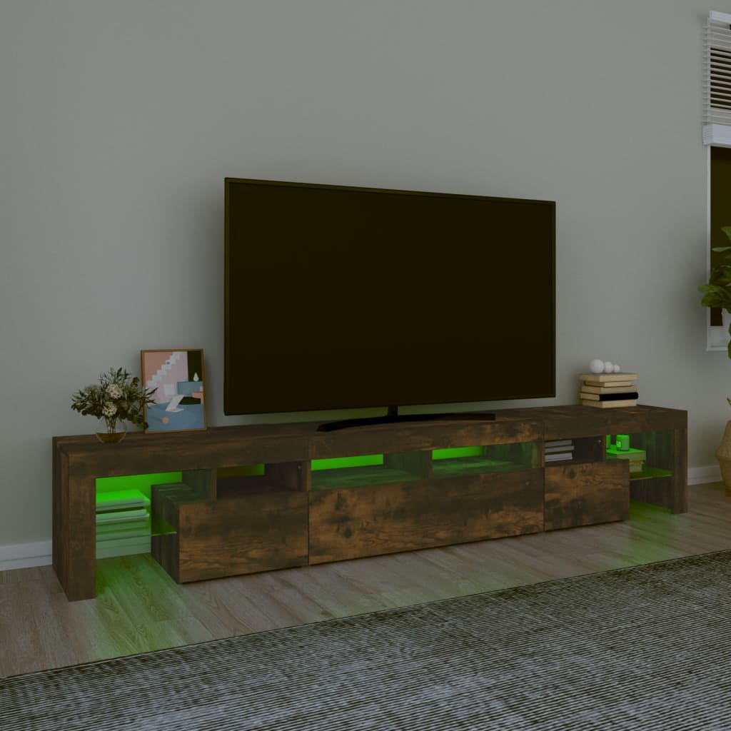 Mueble de TV con luces LED color roble ahumado 230x36,5x40 cm vidaXL