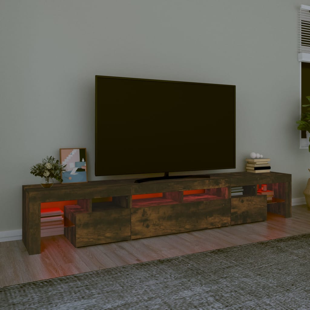 Mueble de TV con luces LED color roble ahumado 230x36,5x40 cm vidaXL