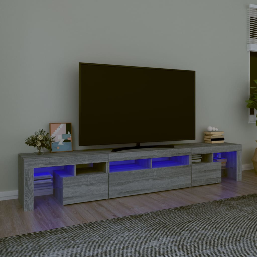 Vetonek Mueble de TV con luces LED gris Sonoma 230x36,5x40 cm