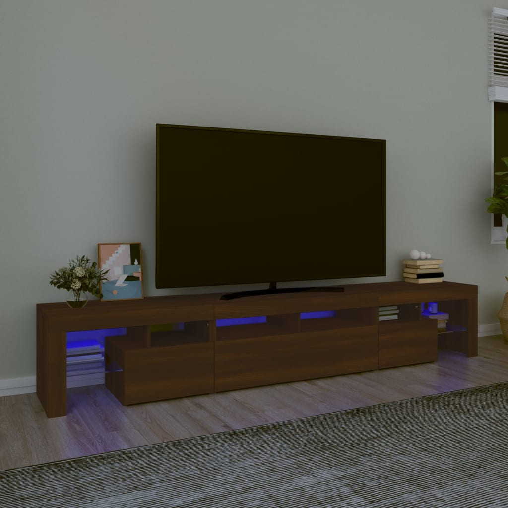 Vetonek Mueble de TV con luces LED marrón roble 230x36,5x40 cm