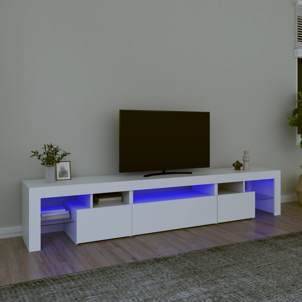 Vetonek Mueble de TV con luces LED blanco 215x36,5x40 cm