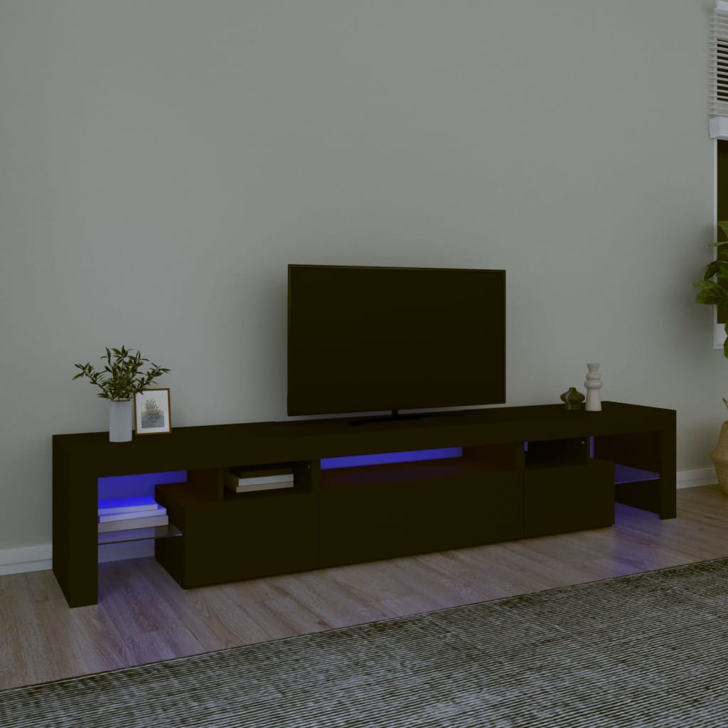 Vetonek Mueble de TV con luces LED Negro 215x36,5x40 cm