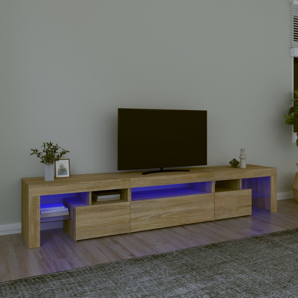 Vetonek Mueble de TV con luces LED roble Sonoma 215x36,5x40 cm