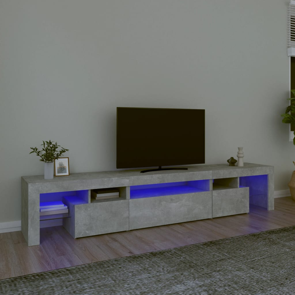 Vetonek Mueble de TV con luces LED gris hormigón 215x36,5x40 cm