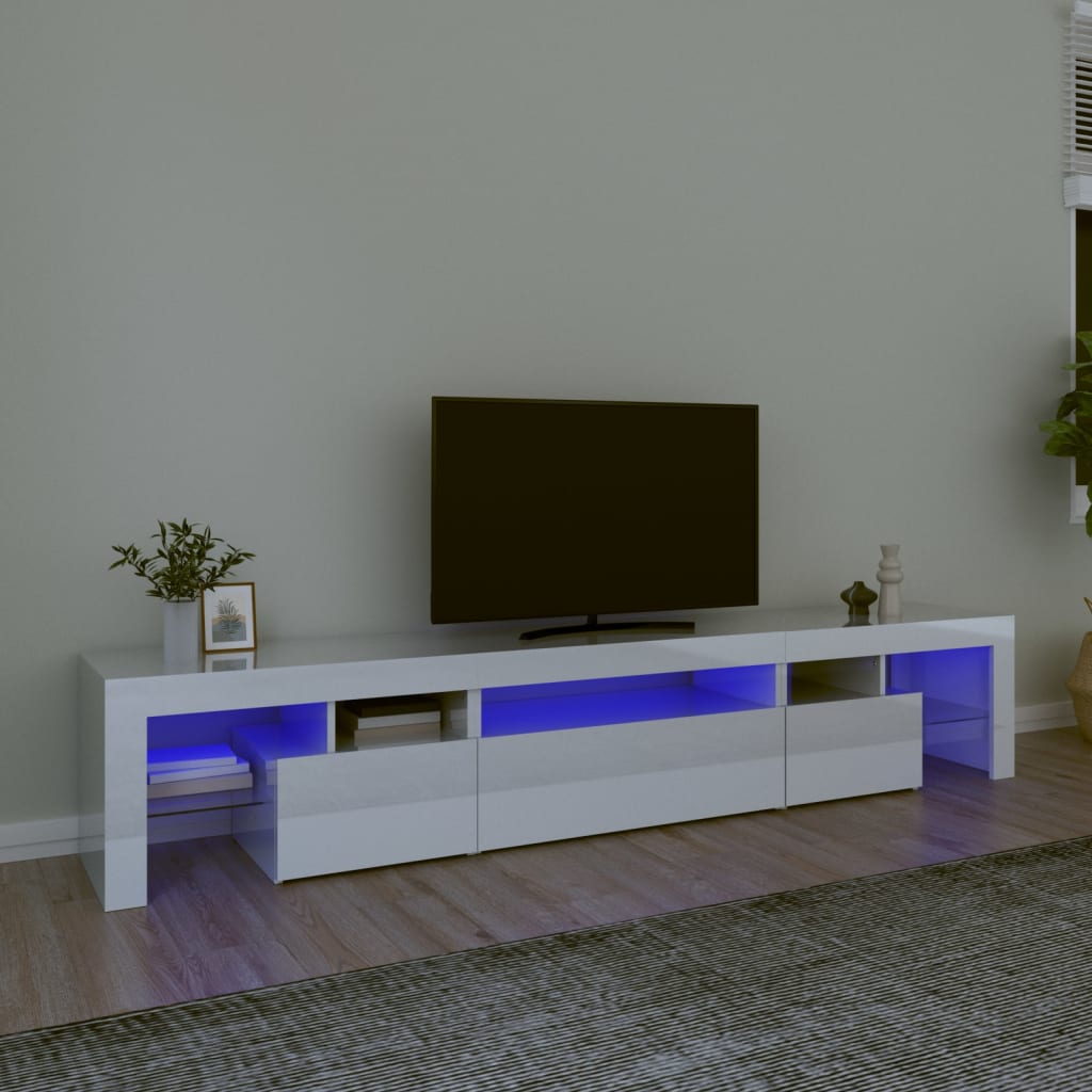 Vetonek Mueble de TV con luces LED blanco brillante 215x36,5x40 cm