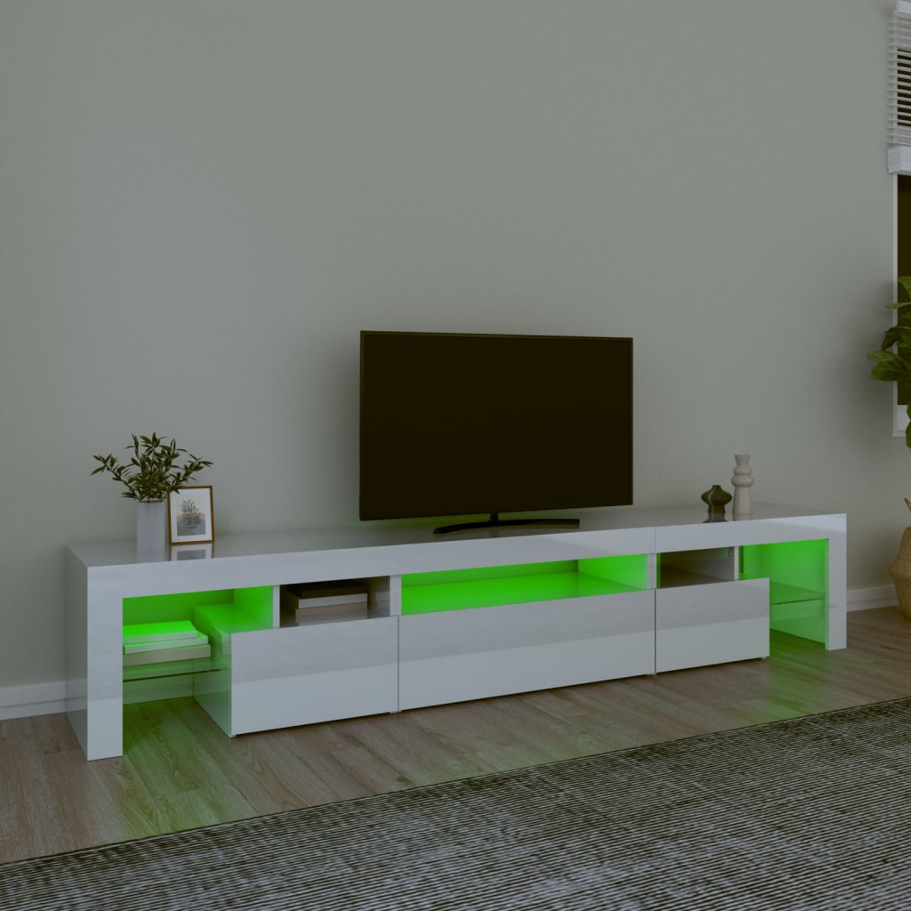 Mueble de TV con luces LED blanco brillante 215x36,5x40 cm vidaXL