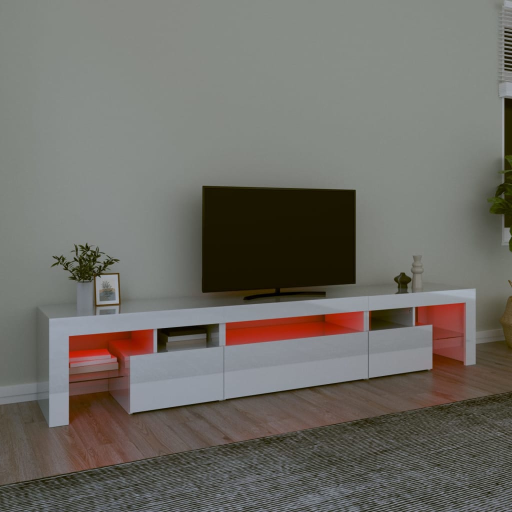 Mueble de TV con luces LED blanco brillante 215x36,5x40 cm vidaXL