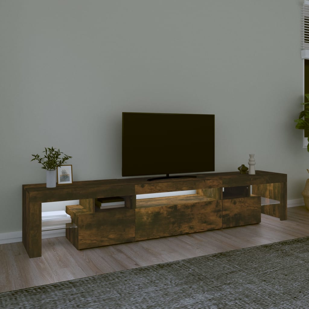 Mueble de TV con luces LED color roble ahumado 215x36,5x40 cm