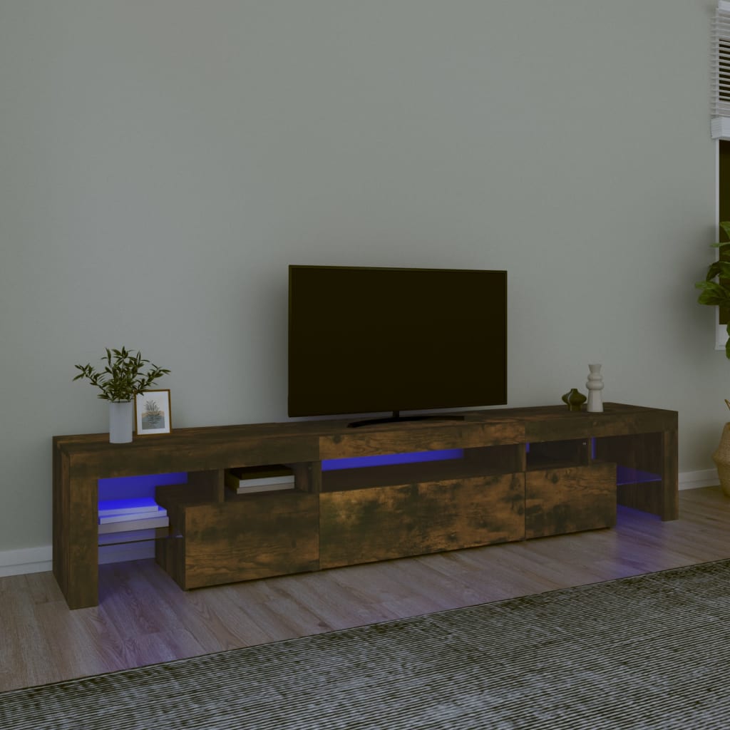 Vetonek Mueble de TV con luces LED color roble ahumado 215x36,5x40 cm