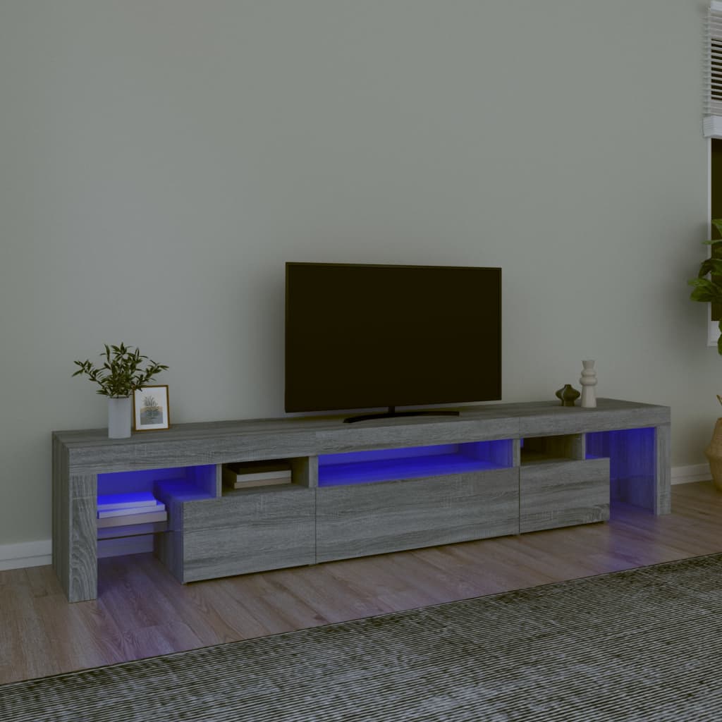 Vetonek Mueble de TV con luces LED gris Sonoma 215x36,5x40 cm