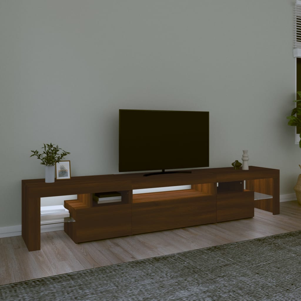 Mueble de TV con luces LED marrón roble 215x36,5x40 cm vidaXL