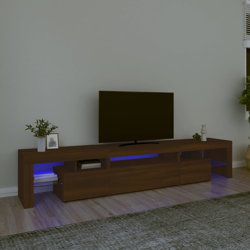 Vetonek Mueble de TV con luces LED marrón roble 215x36,5x40 cm