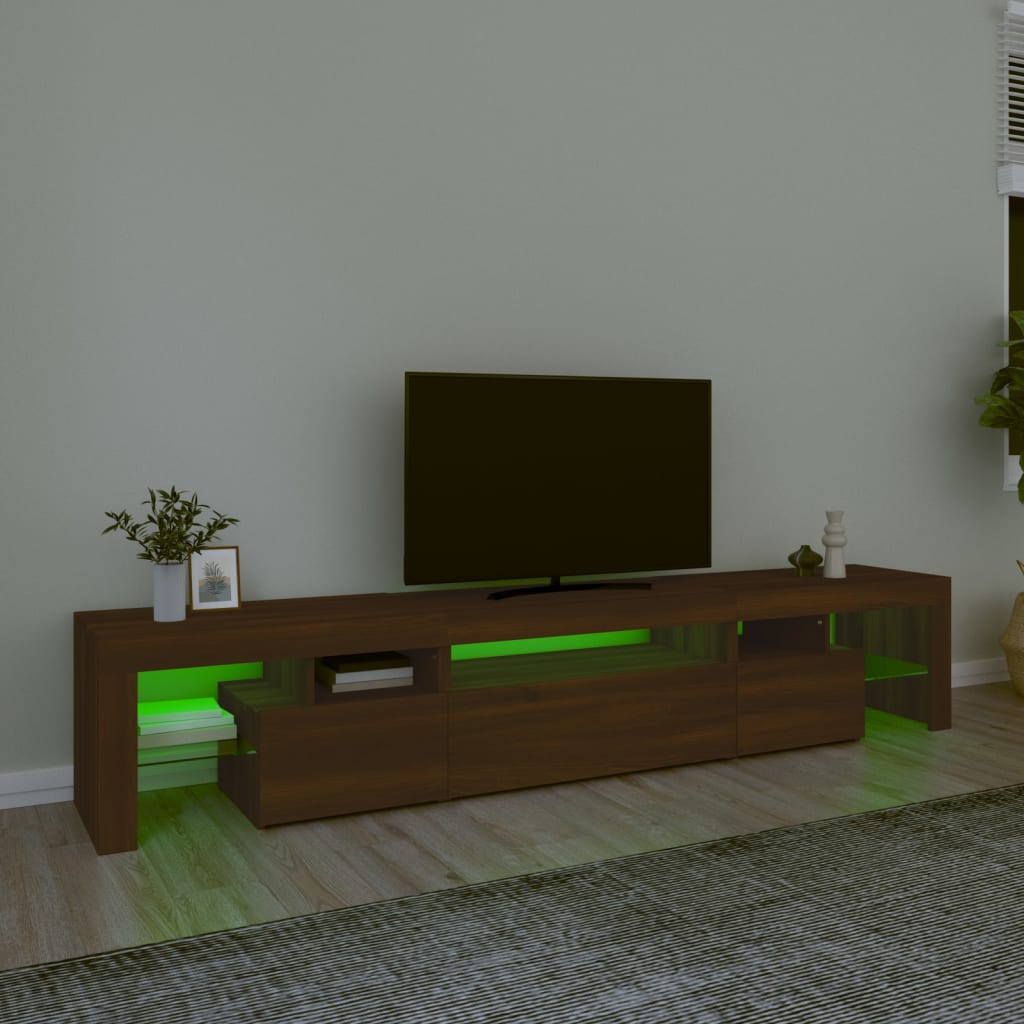 Mueble de TV con luces LED marrón roble 215x36,5x40 cm vidaXL