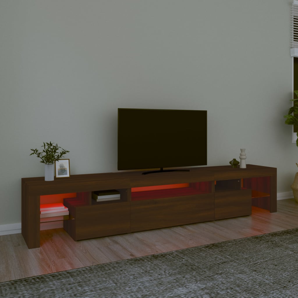 Mueble de TV con luces LED marrón roble 215x36,5x40 cm vidaXL