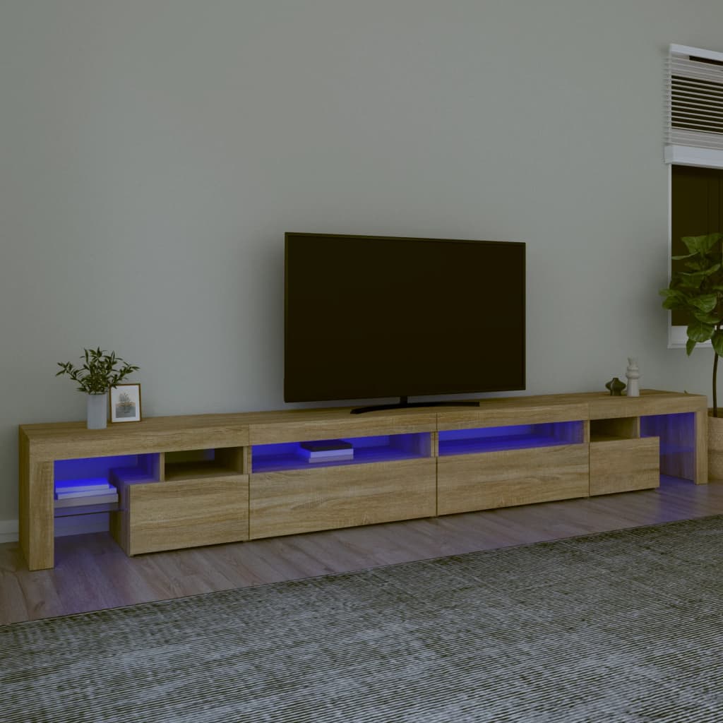 Vetonek Mueble de TV con luces LED color roble Sonoma 290x36,5x40 cm