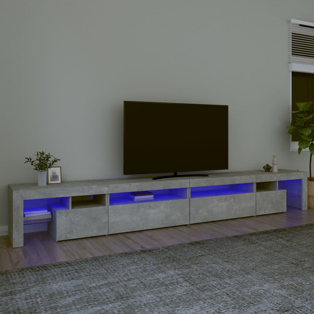 Vetonek Mueble de TV con luces LED gris hormigón 290x36,5x40 cm