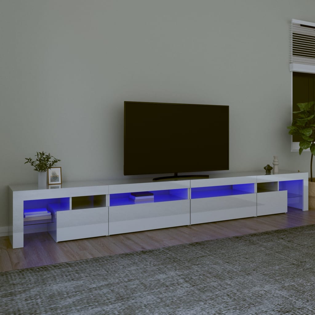 Vetonek Mueble de TV con luces LED blanco brillante 290x36,5x40 cm