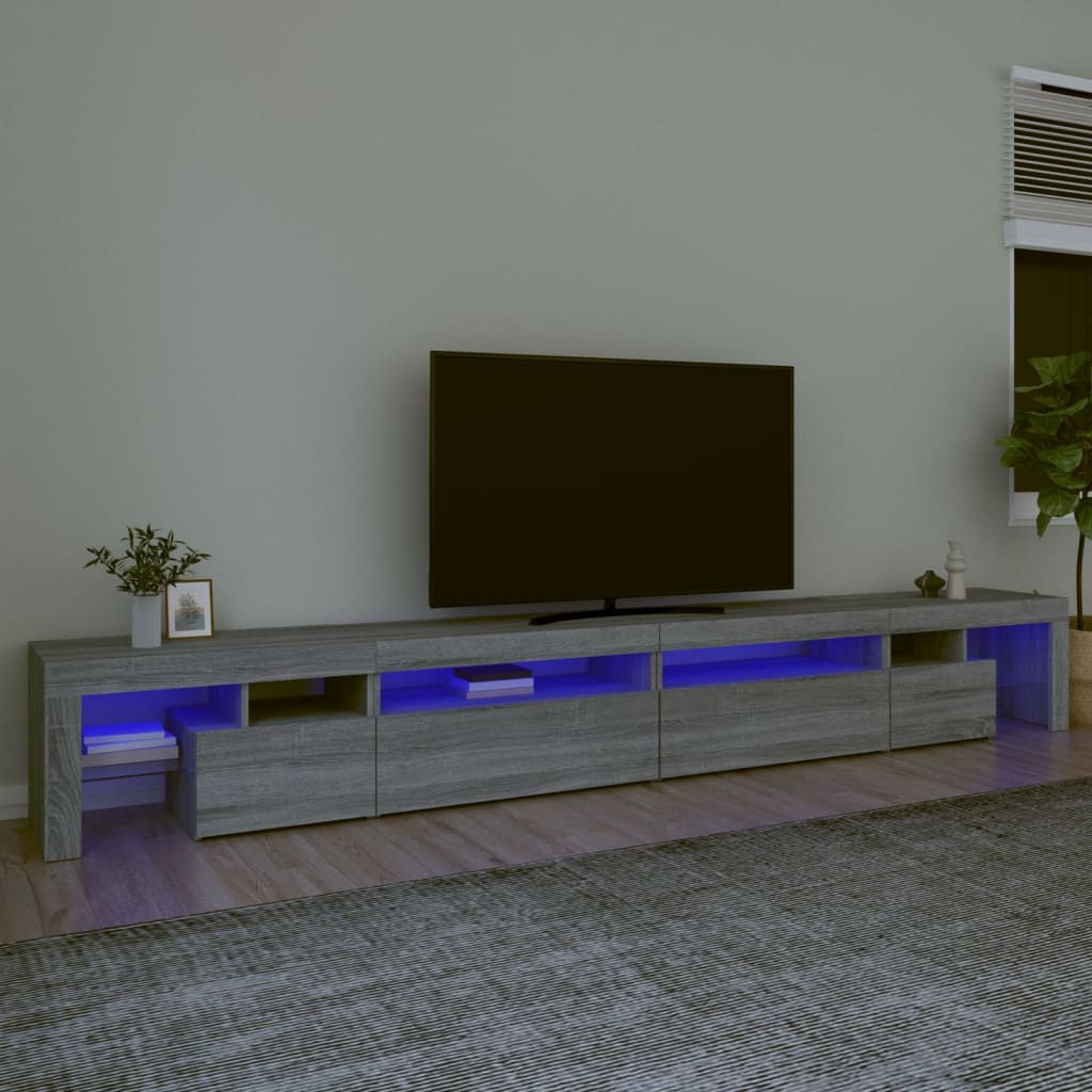 Vetonek Mueble de TV con luces LED gris Sonoma 290x36,5x40 cm