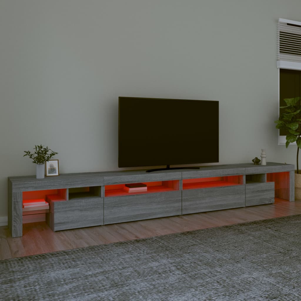 Mueble de TV con luces LED gris Sonoma 290x36,5x40 cm vidaXL