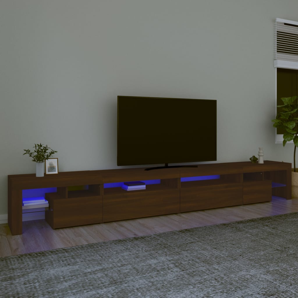 Vetonek Mueble de TV con luces LED marrón roble 290x36,5x40 cm