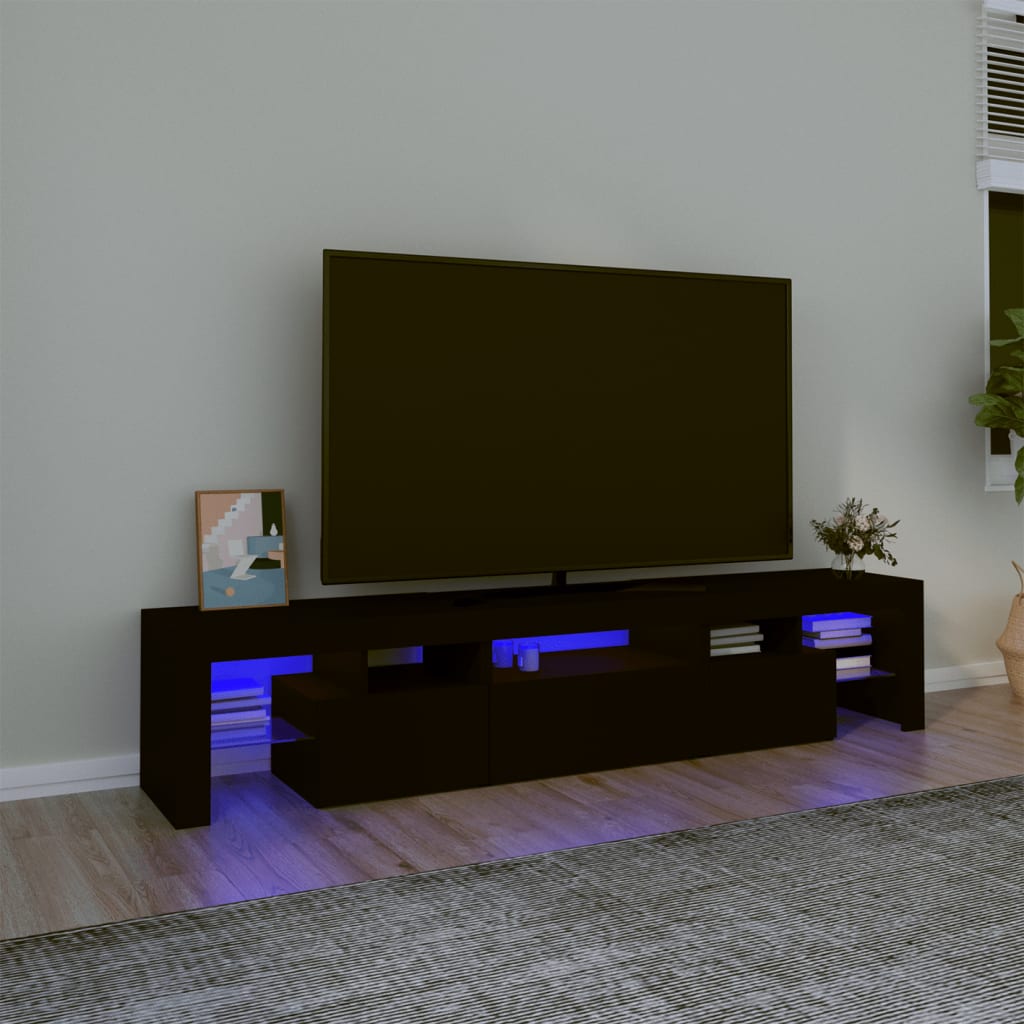 Vetonek Mueble de TV con luces LED Negro 200x36,5x40 cm