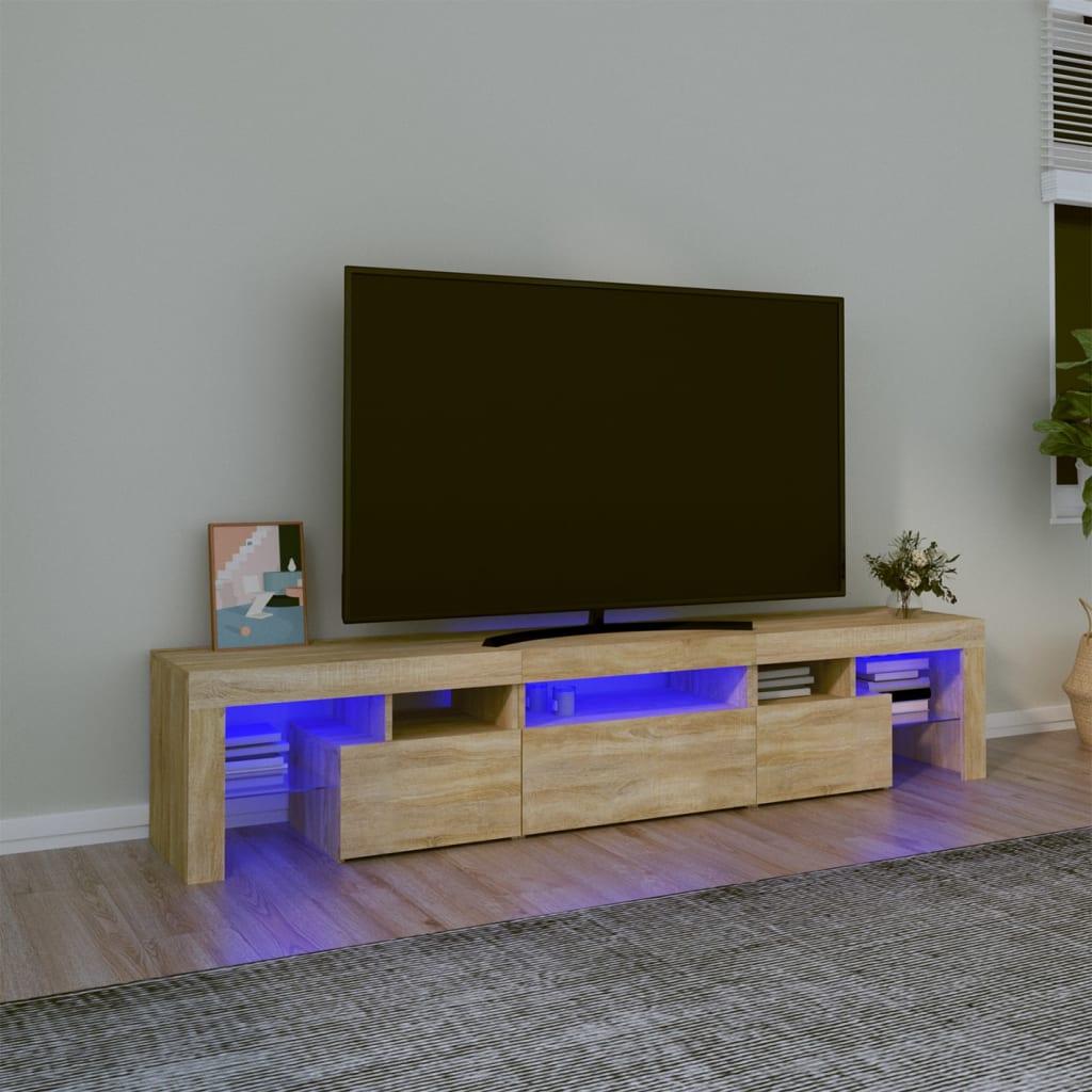 Vetonek Mueble de TV con luces LED roble Sonoma 200x36,5x40 cm