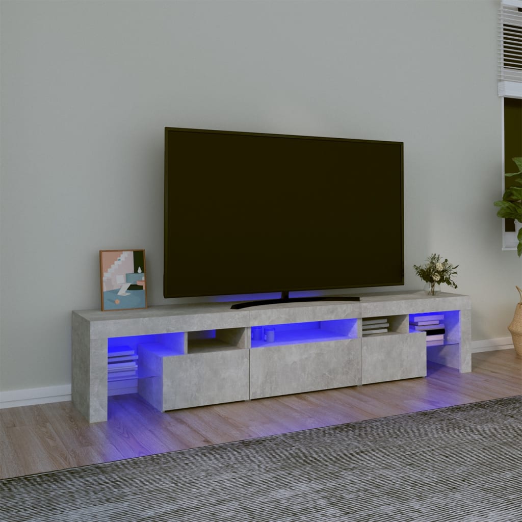 Vetonek Mueble de TV con luces LED gris hormigón 200x36,5x40 cm