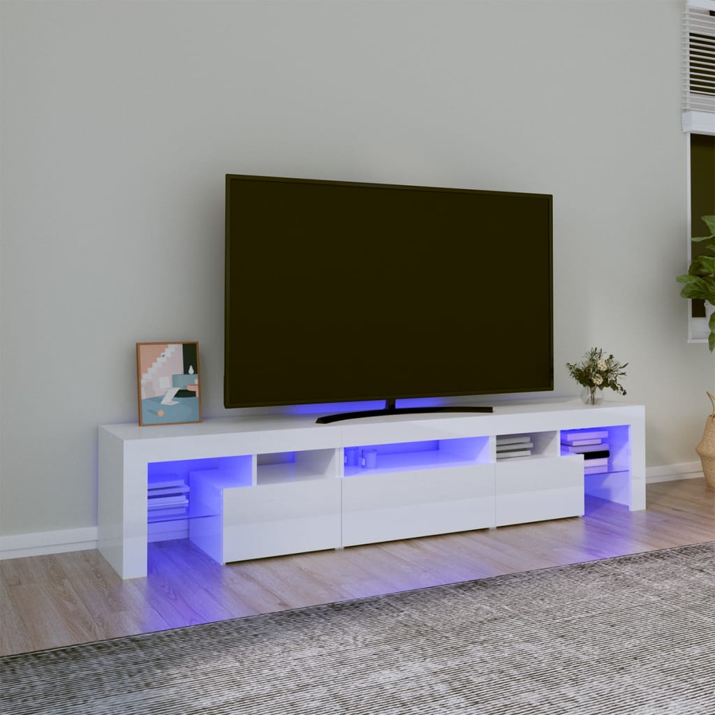 Vetonek Mueble de TV con luces LED blanco brillante 200x36,5x40 cm