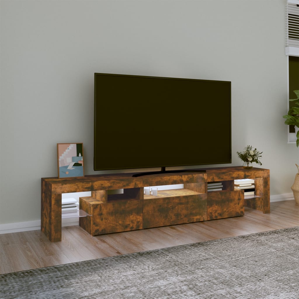 Mueble de TV con luces LED color roble ahumado 200x36,5x40 cm vidaXL