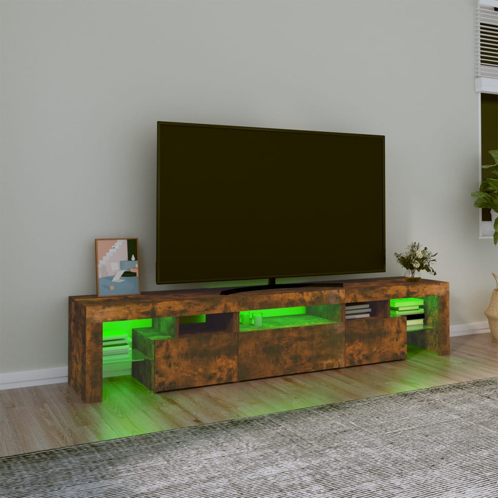 Mueble de TV con luces LED color roble ahumado 200x36,5x40 cm vidaXL