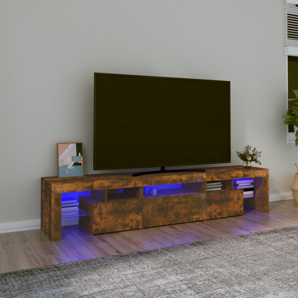 Vetonek Mueble de TV con luces LED color roble ahumado 200x36,5x40 cm