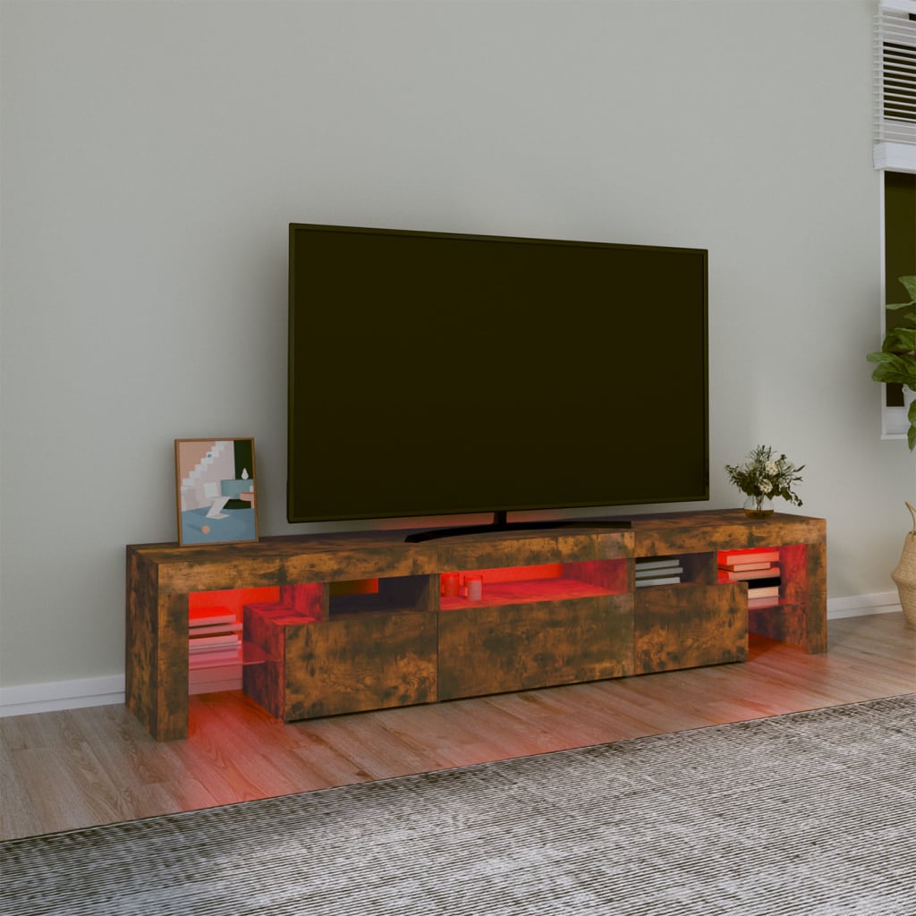 Mueble de TV con luces LED color roble ahumado 200x36,5x40 cm vidaXL