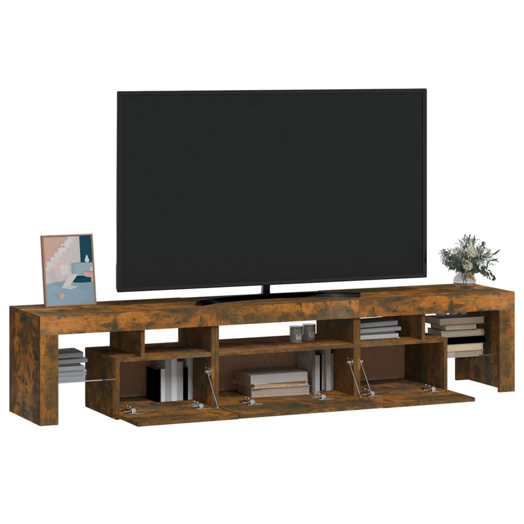 Mueble de TV con luces LED color roble ahumado 200x36,5x40 cm vidaXL