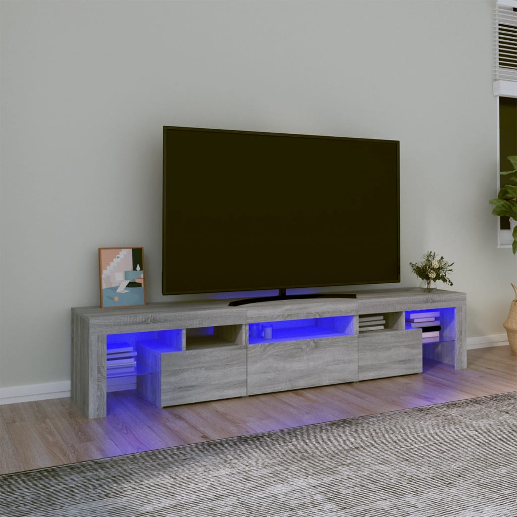 Vetonek Mueble de TV con luces LED gris Sonoma 200x36,5x40 cm